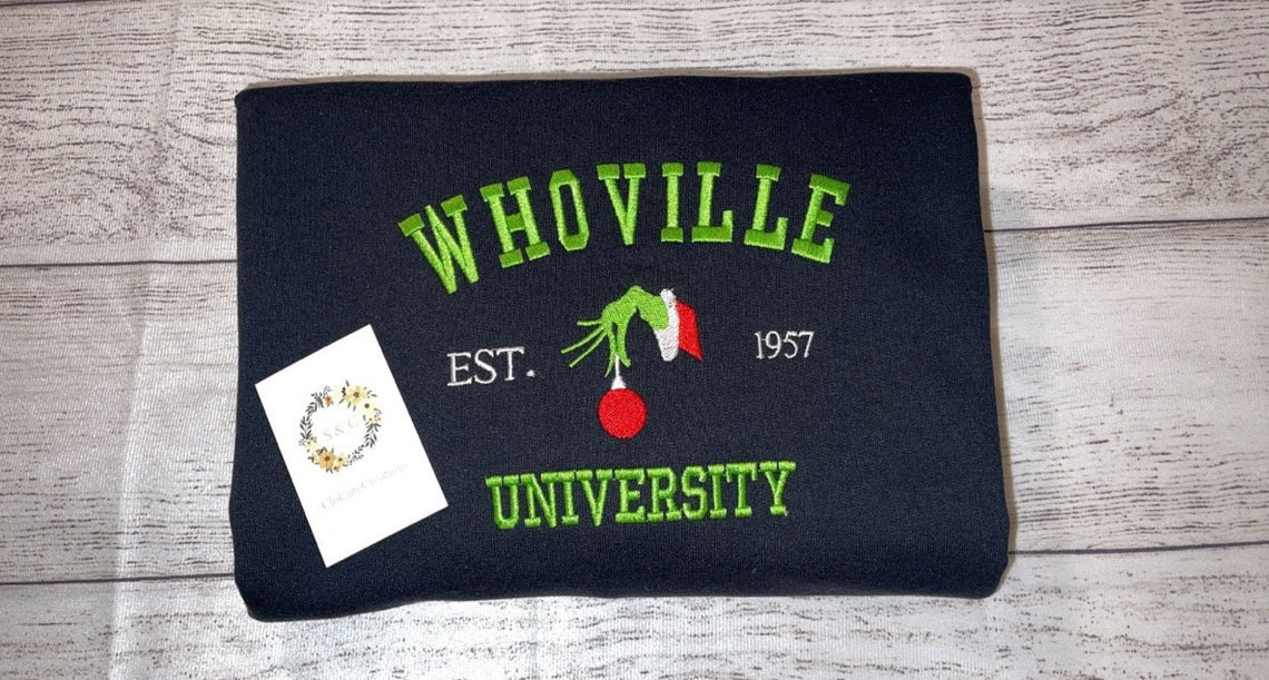 Whoville University Embroidery Crewneck Christmas Custom Crew