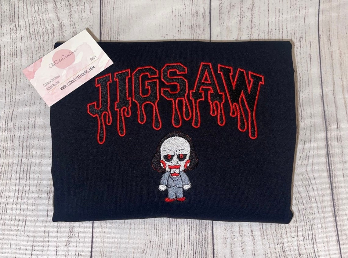 Custom Horror Character Jigsaw Embroidery Crewneck Embroidery Crew