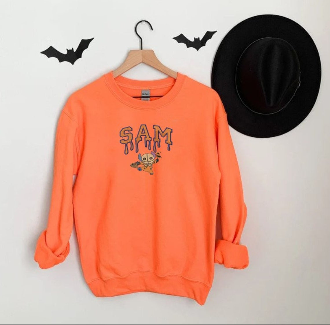 Sam Trick R Treat Halloween Embroidery Halloween Gifts Embroidery crewneck Horror Embroidery Halloween Party Shirt Halloween sweatshirt