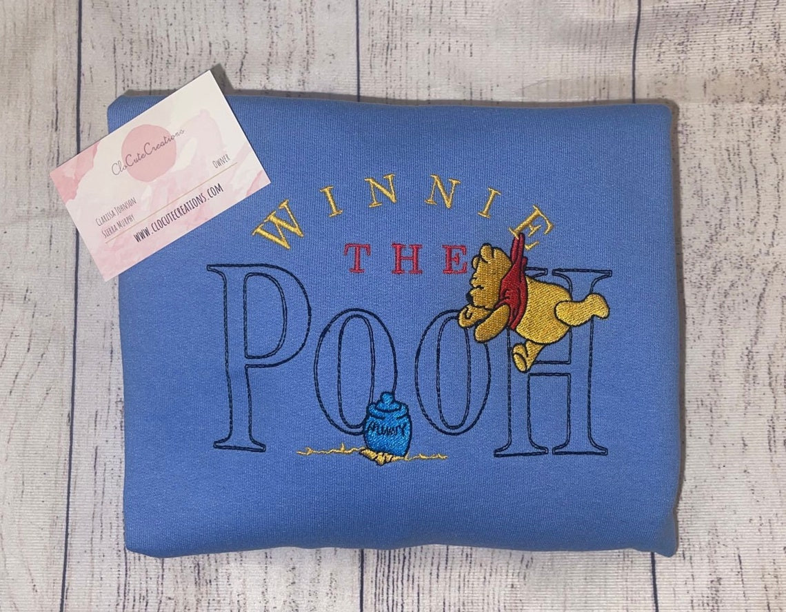 Custom Vintage Winnie the Pooh on Carolina Blue Embroidery Crewneck Embroidery Crew