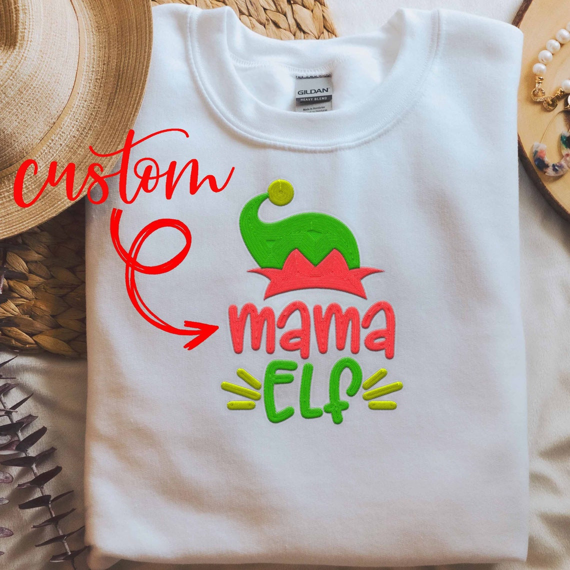 Elf mama embroidered Sweathirtcustom embroidered Sweathirt custom elf sweatshirt personalized ELF embroidered Sweathirt gift mother shirt