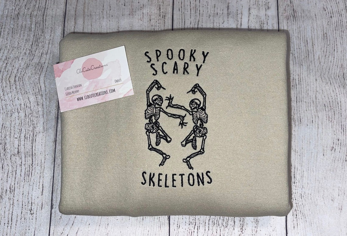 Custom Spooky Scary Skeletons Embroidery Crewneck Embroidery Crew