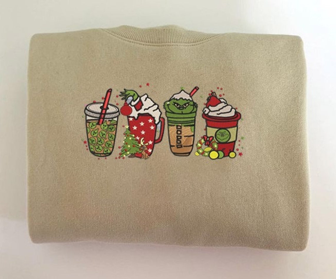 Christmas latte Embroidery sweatshirt Christmas coffee sweatshirt Christmas Embroidery crewneck Coffee lover sweatshirt Latte sweatshirt