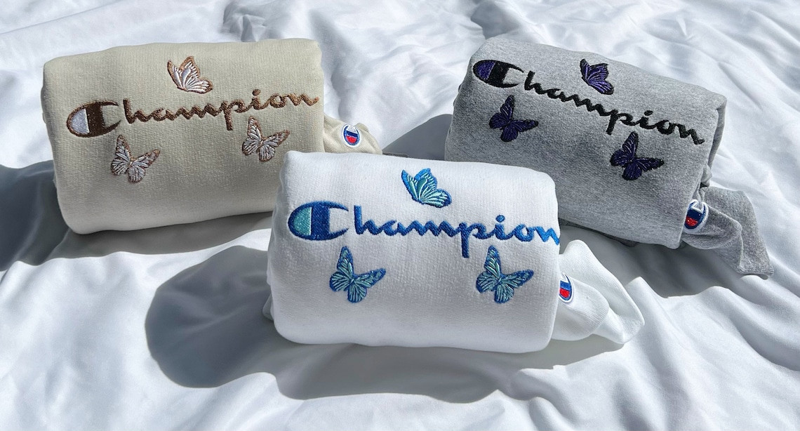 Butterfly Customizable Champion Embroidery Crewneck Sweatshirt