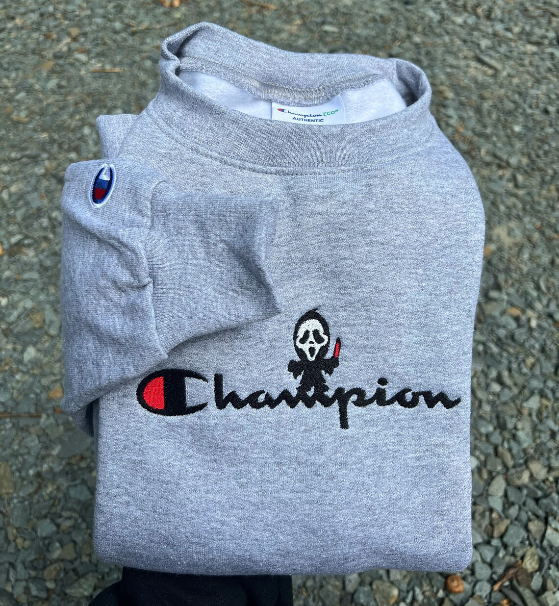 Ghost Face Halloween Champion Embroidery Crewneck Sweatshirt