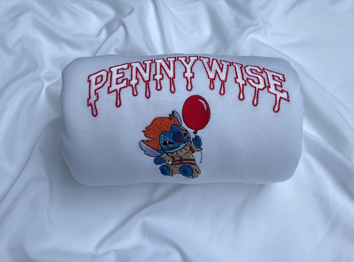 Stitch x Pennywise Red Balloon Halloween Drip Vintage Embroidery Crewneck Sweatshirt