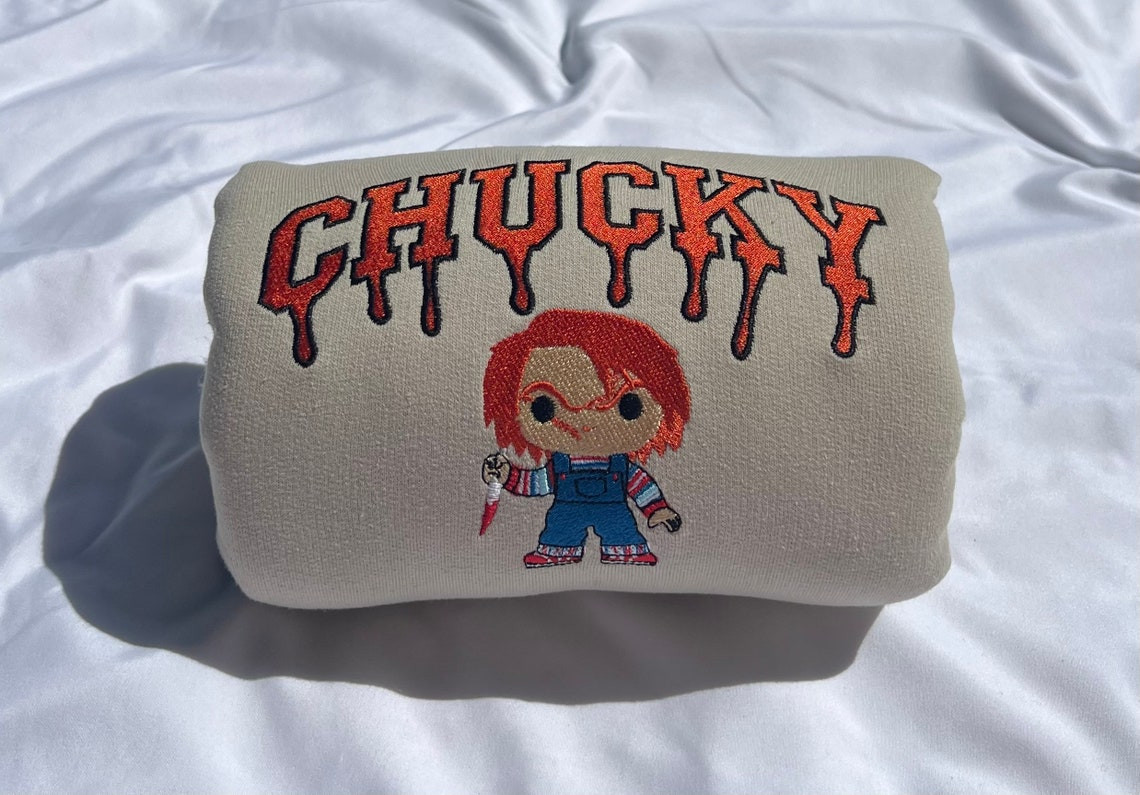 Chucky Doll Drip Vintage Embroidery Crewneck Sweatshirt