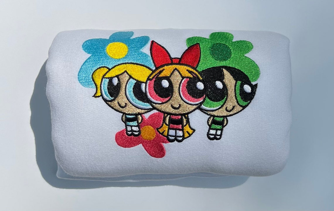 Powerpuff Girls x Y2K Flowers Cute Embroidery Crewneck Sweatshirt Embroidered