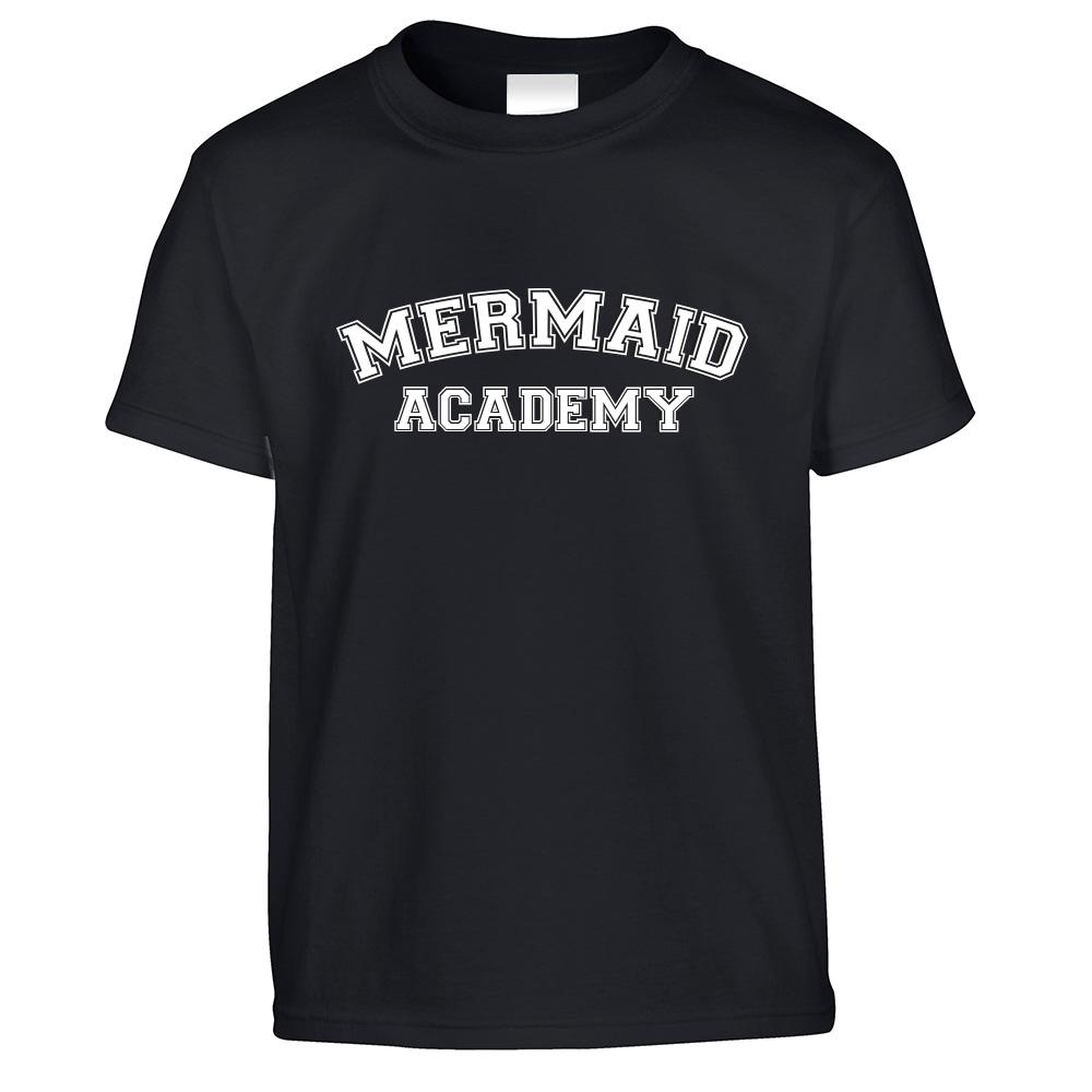 Novelty Mythical Kids T Shirt Mermaid Academy Slogan Childs