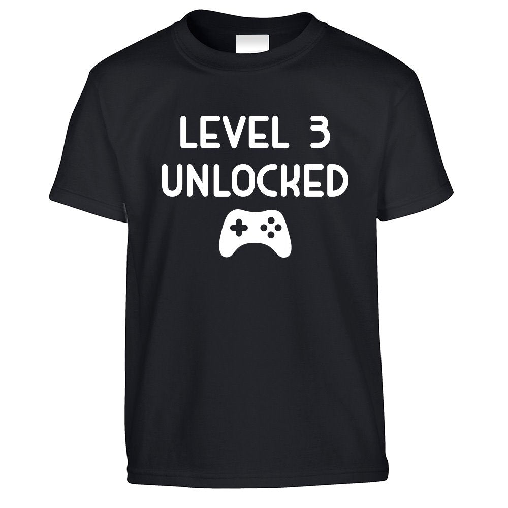 Gamers 3rd Birthday Kids T Shirt Level 3 Unlocked Kids Childs