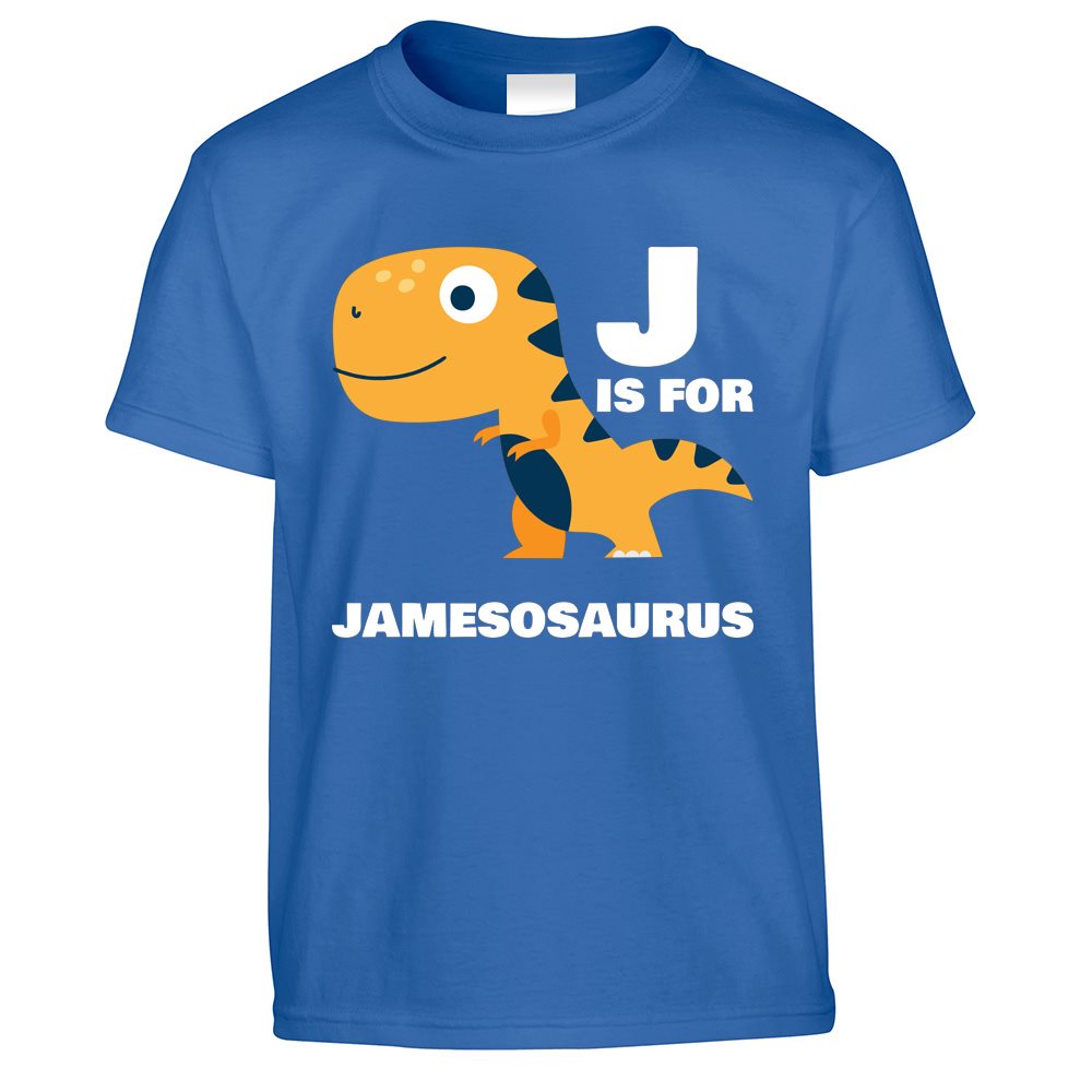 J is for James-saurus Dinosaur Kids T Shirt