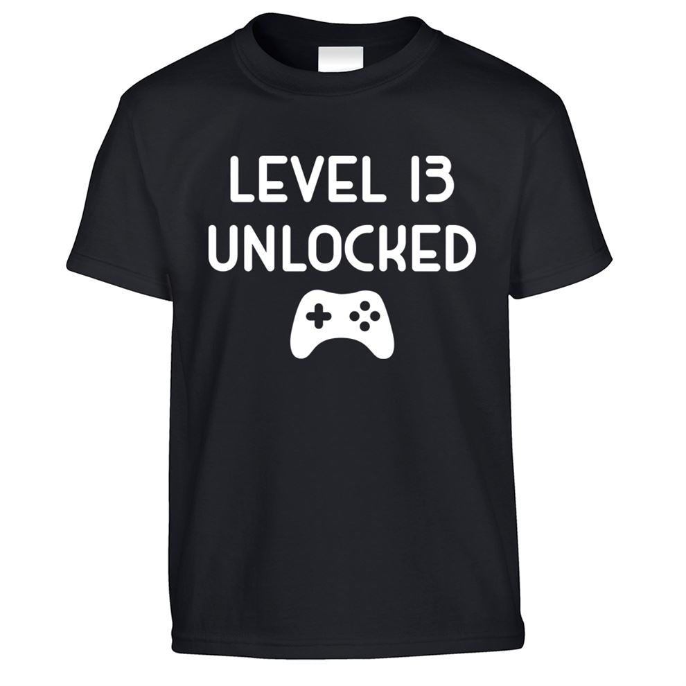 13th Birthday Gamer Kids T Shirt Level 13 Unlocked Slogan Childs Tee