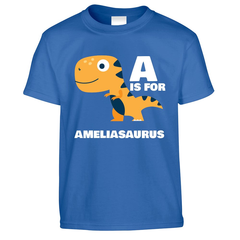 A is for Amelia-saurus Dinosaur Kids T Shirt