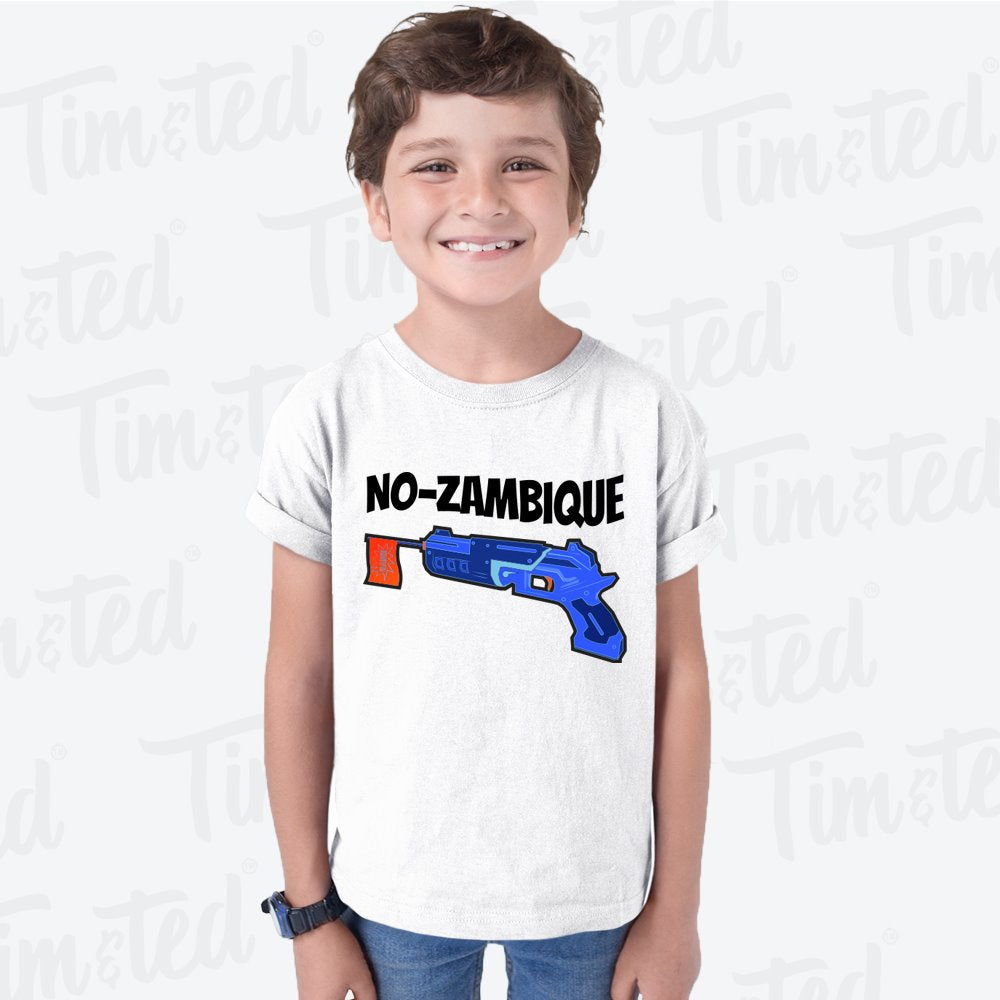 Funny Gaming Kids T Shirt Mozambique Shotgun Joke