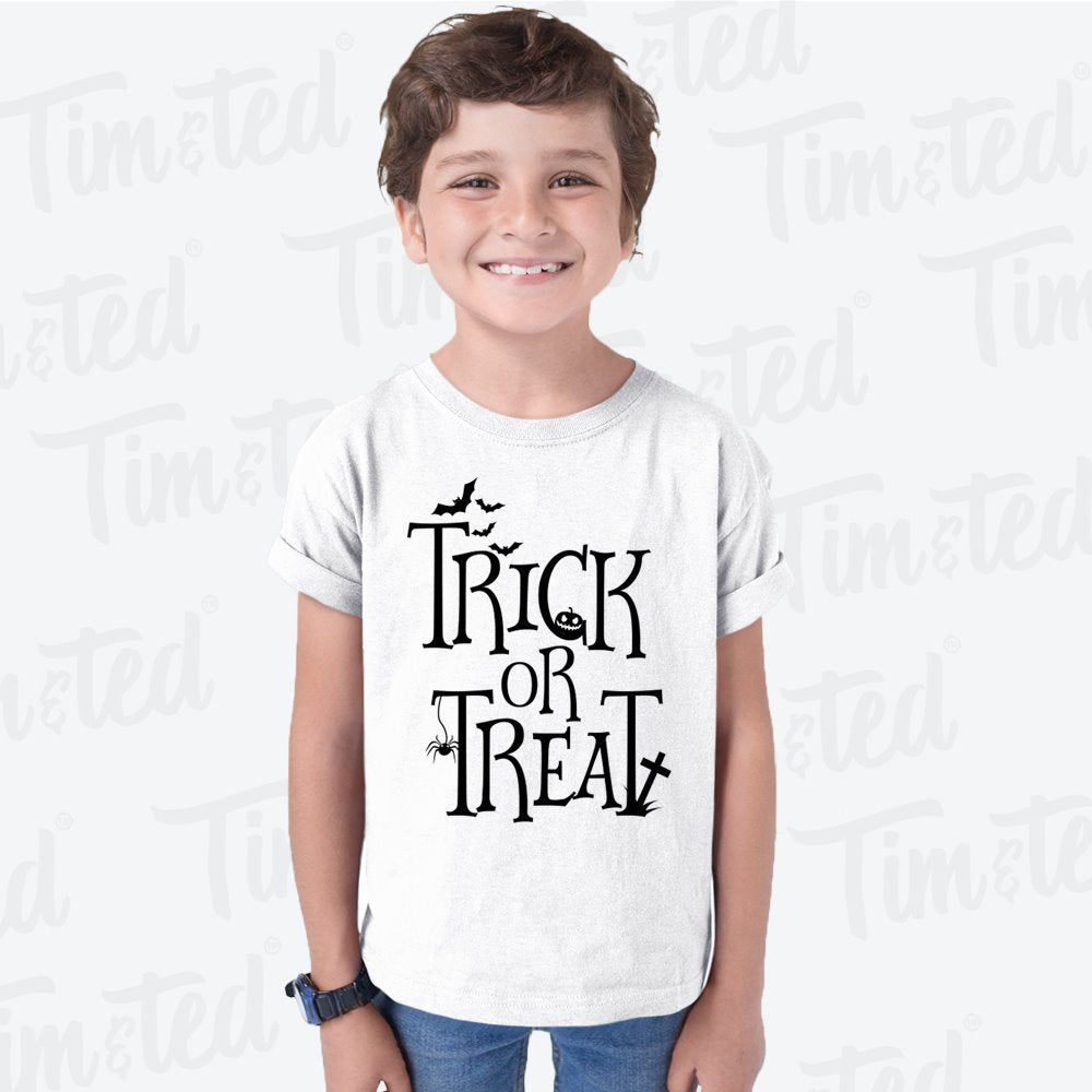 Halloween Kids T Shirt Stylised Trick Or Treat Slogan