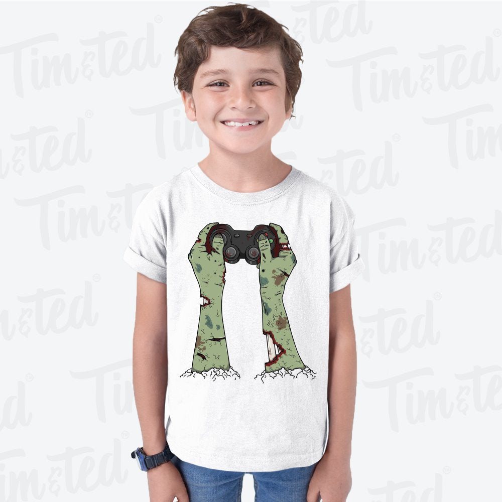 Halloween Gaming Kids T Shirt Zombie Gamer With Controller