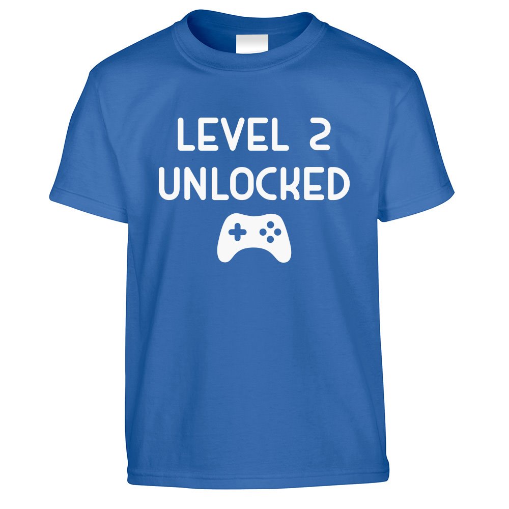 Gamers 2nd Birthday Kids T Shirt Level 2 Unlocked Kids Childs