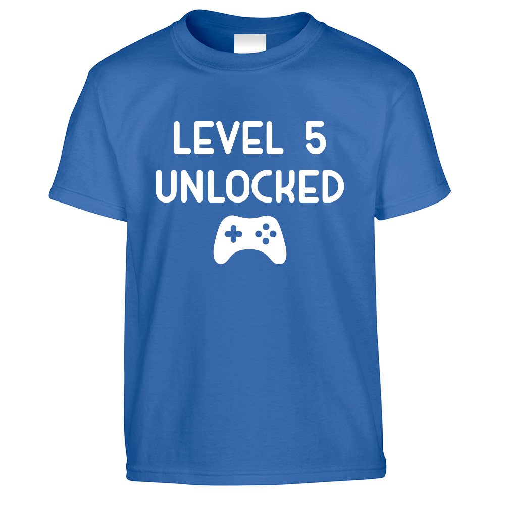 Gamers 5th Birthday Kids T Shirt Level 5 Unlocked Kids Childs