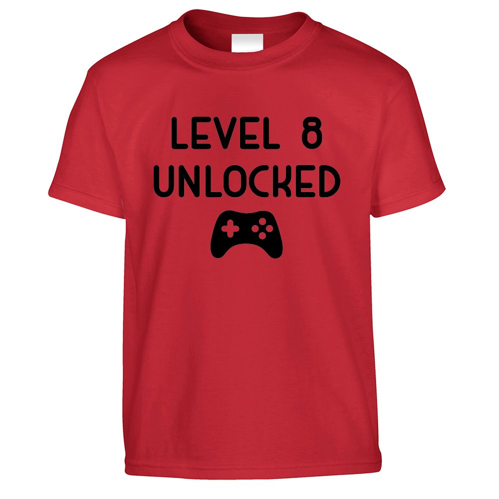 Gamers 8th Birthday Kids T Shirt Level 8 Unlocked Kids Childs