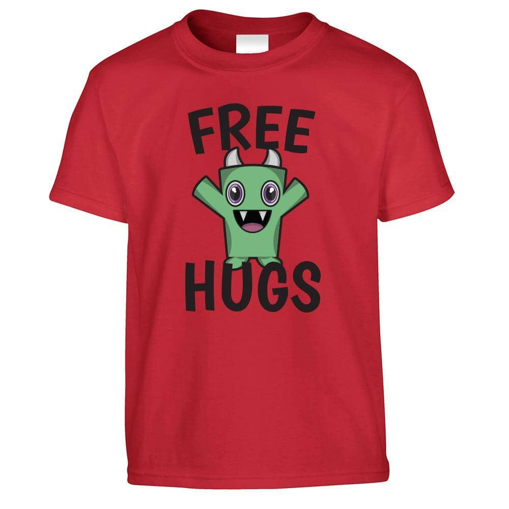 Festival Kids T Shirt Free Hugs Slogan With Cute Monster Childs