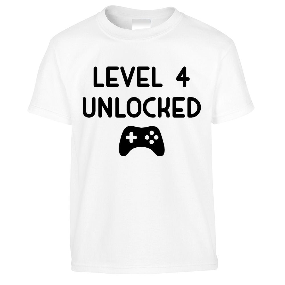 Gamers 4th Birthday Kids T Shirt Level 4 Unlocked Kids Childs