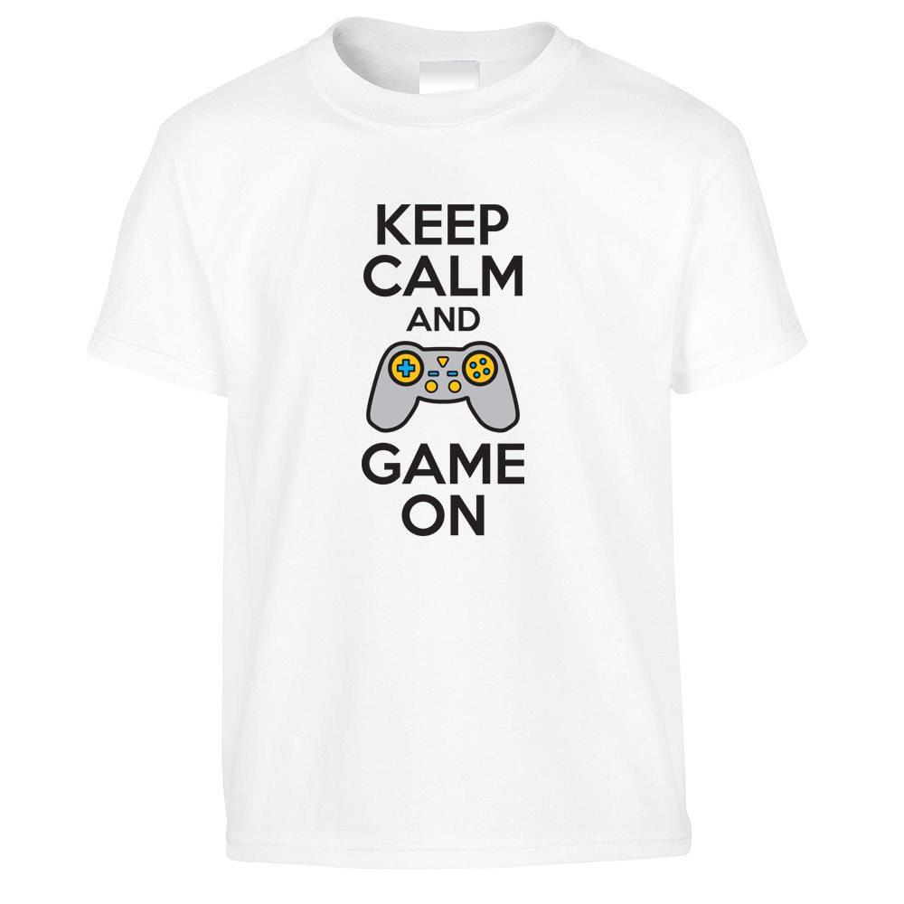 Novelty Kids T Shirt Keep Calm And Game On Slogan Childs