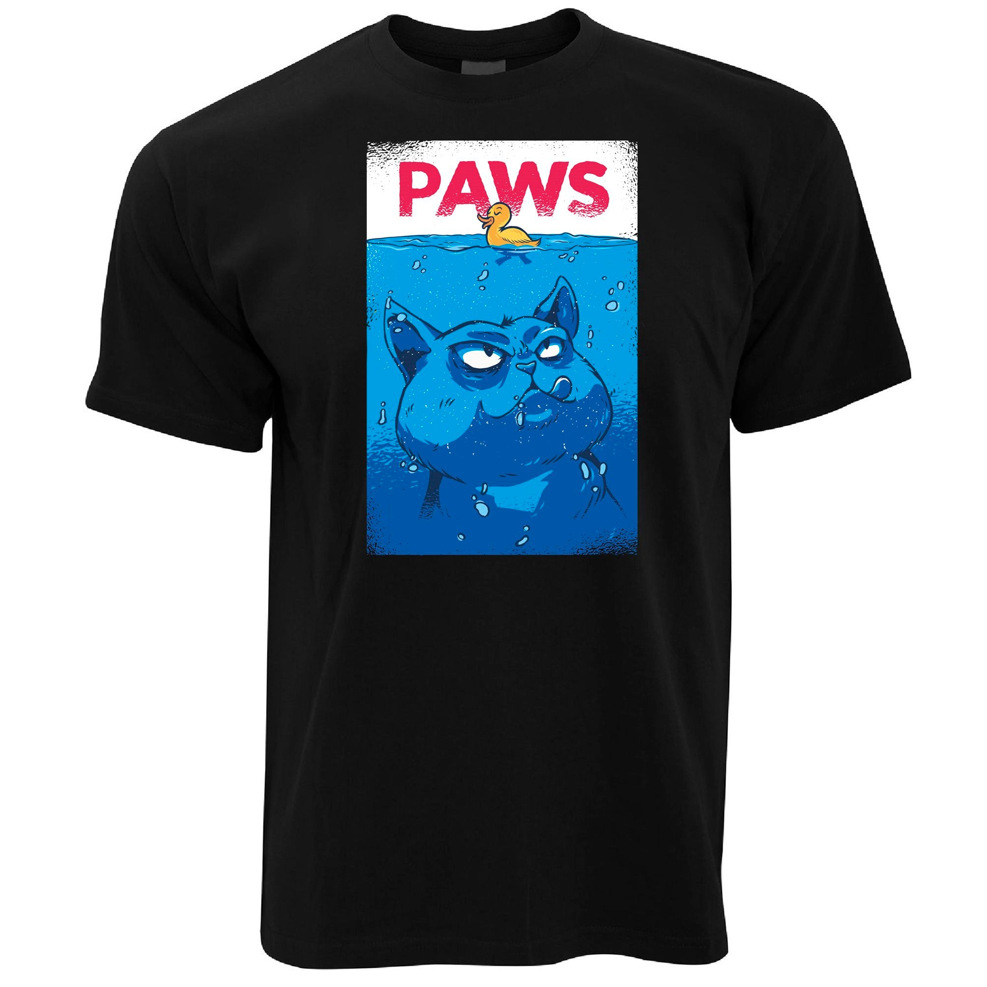 Mens Funny Cat T Shirt Paws The Movie Jaws Parody Tee