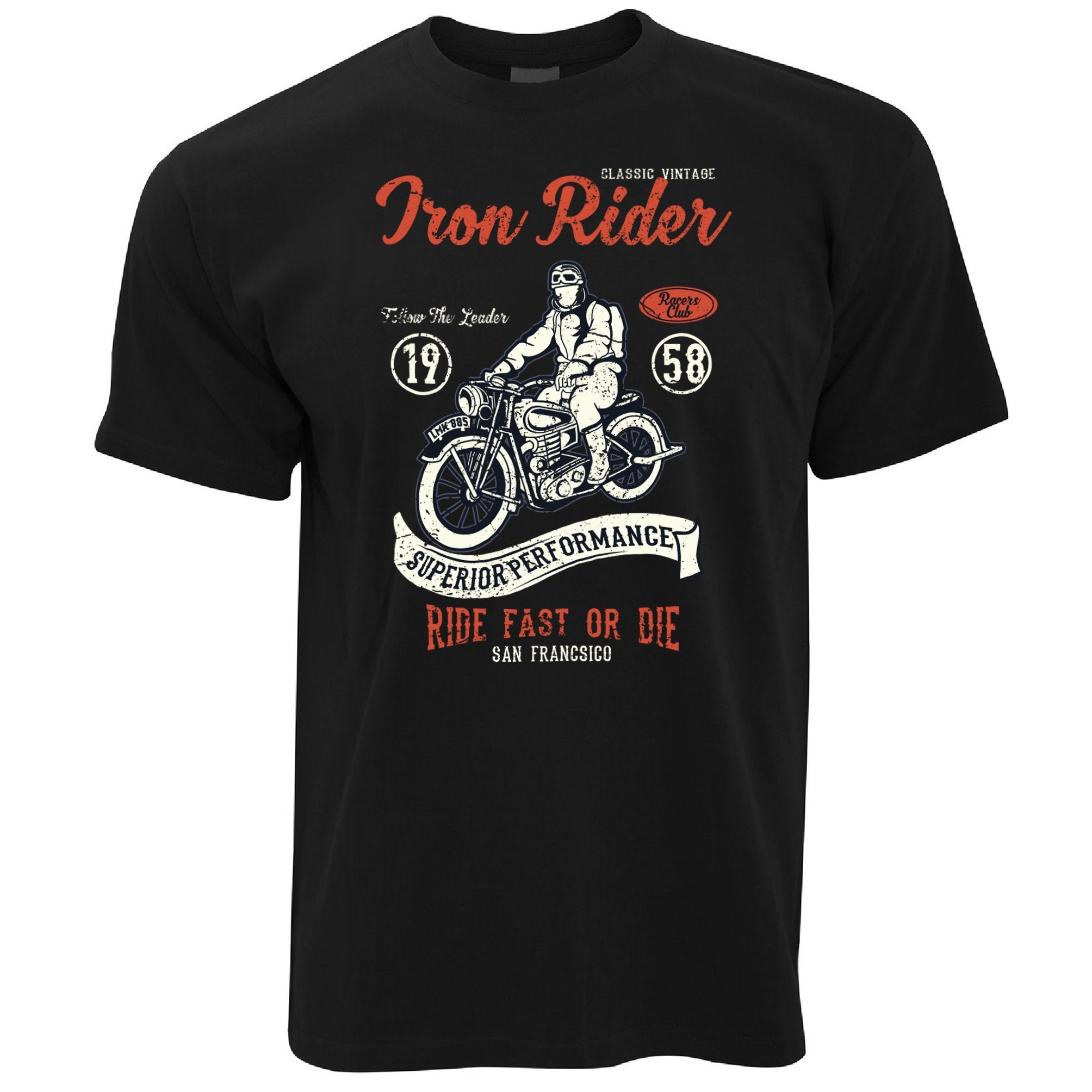 Retro Biker T Shirt Iron Rider, Ride Fast Or Die Art