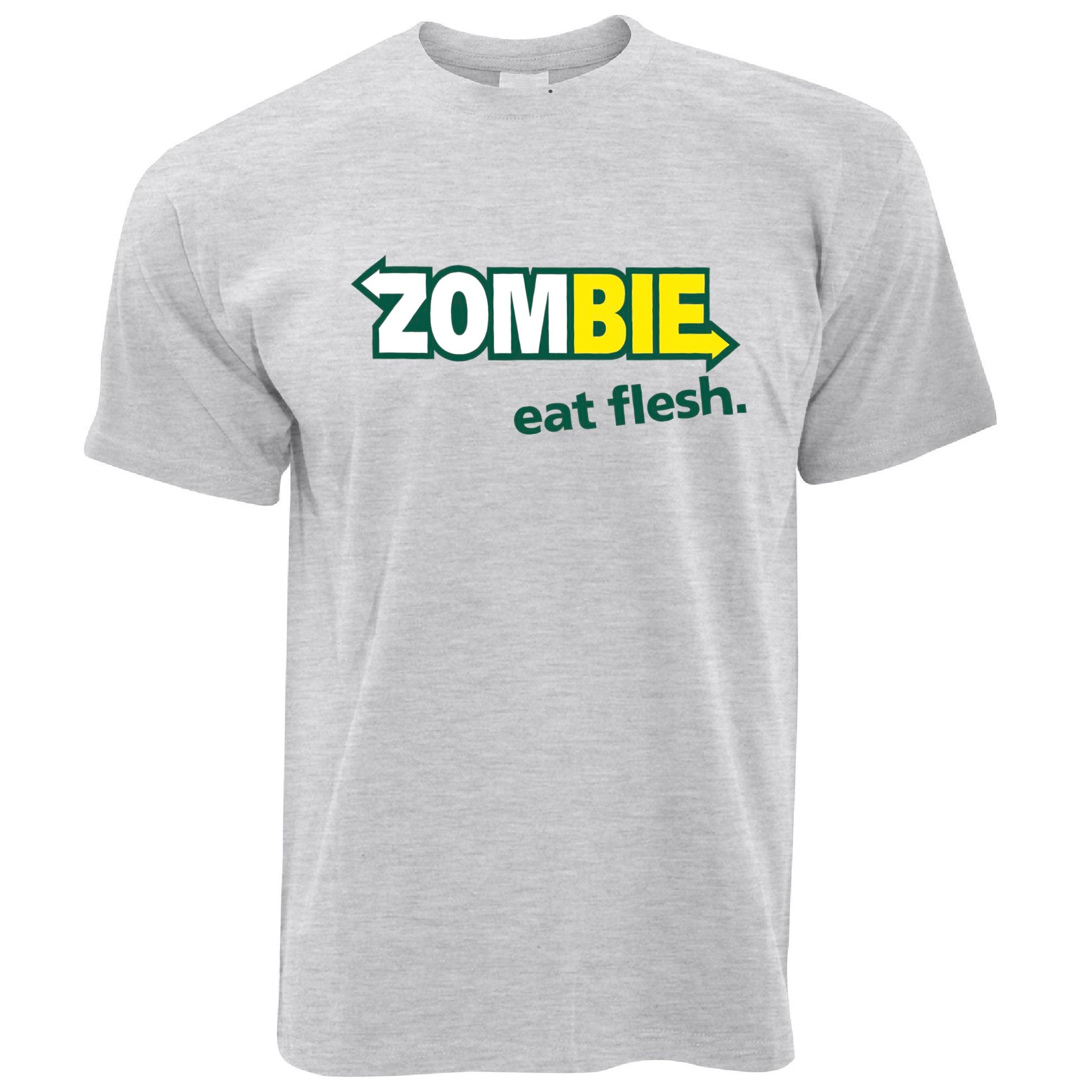 Mens Zombie T Shirt Eat Fresh Flesh Slogan Parody Tee