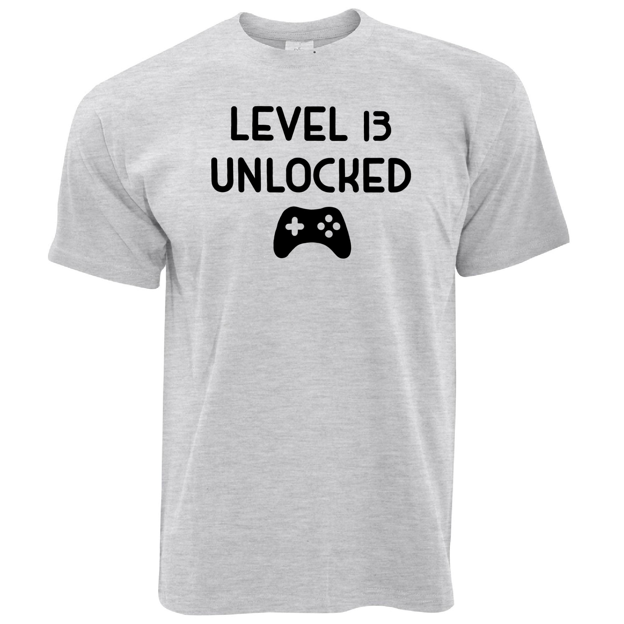 Mens 13th Birthday Gamer T Shirt Level 13 Unlocked Slogan Tee