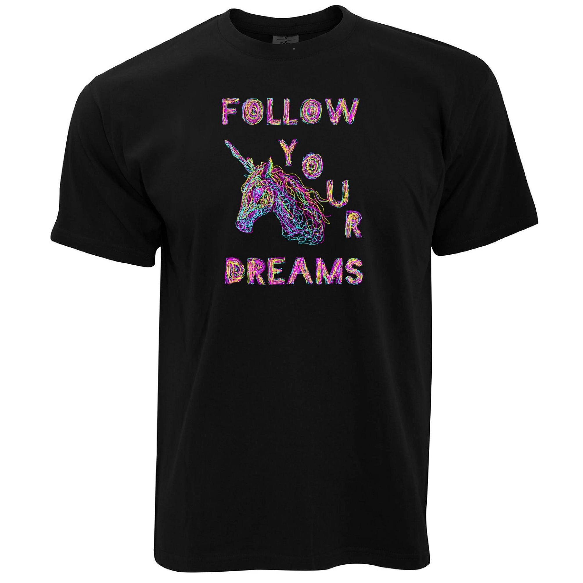 Unicorn T Shirt Follow Your Dreams Rainbow Slogan