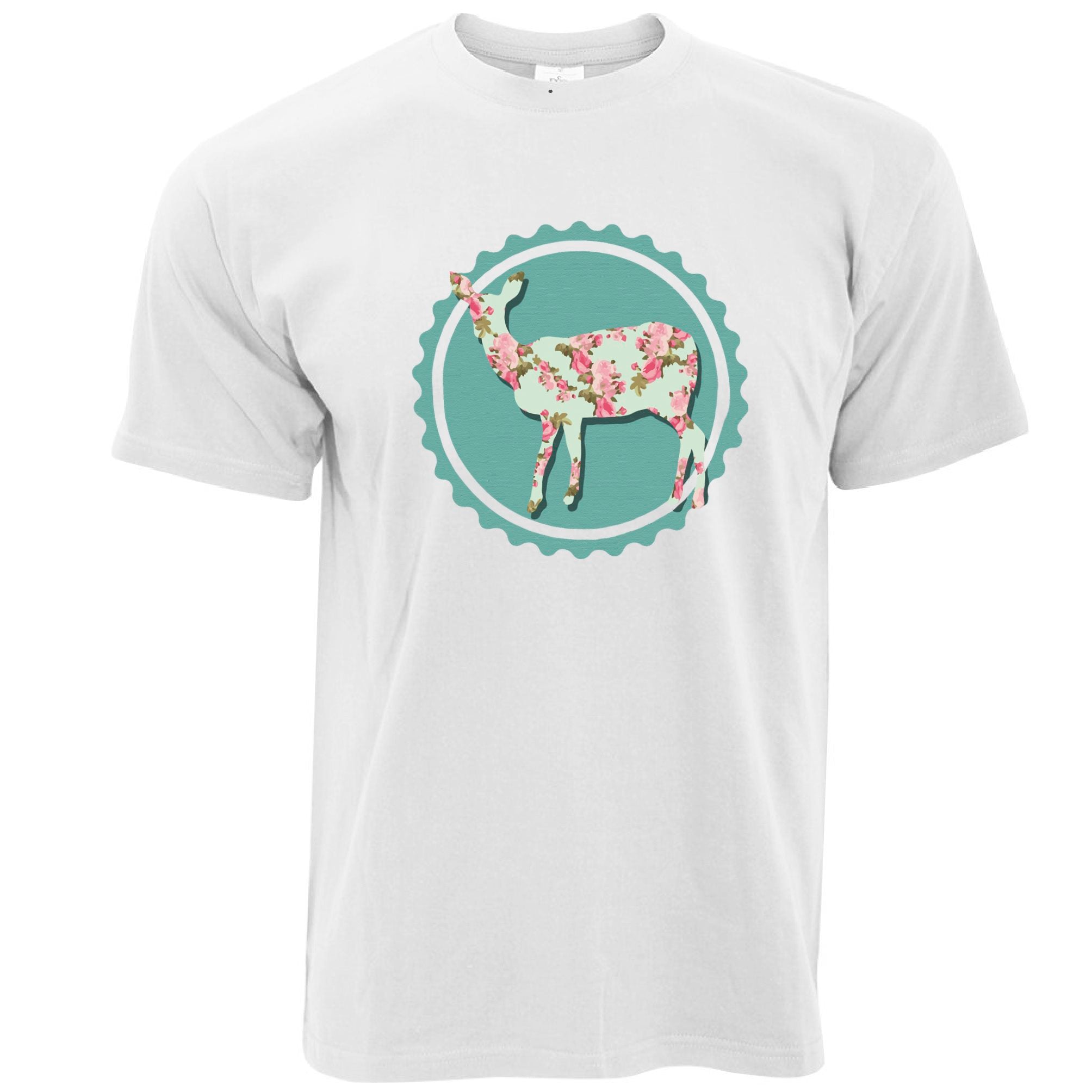 Vintage Logo T Shirt Floral Patterned Deer Badge