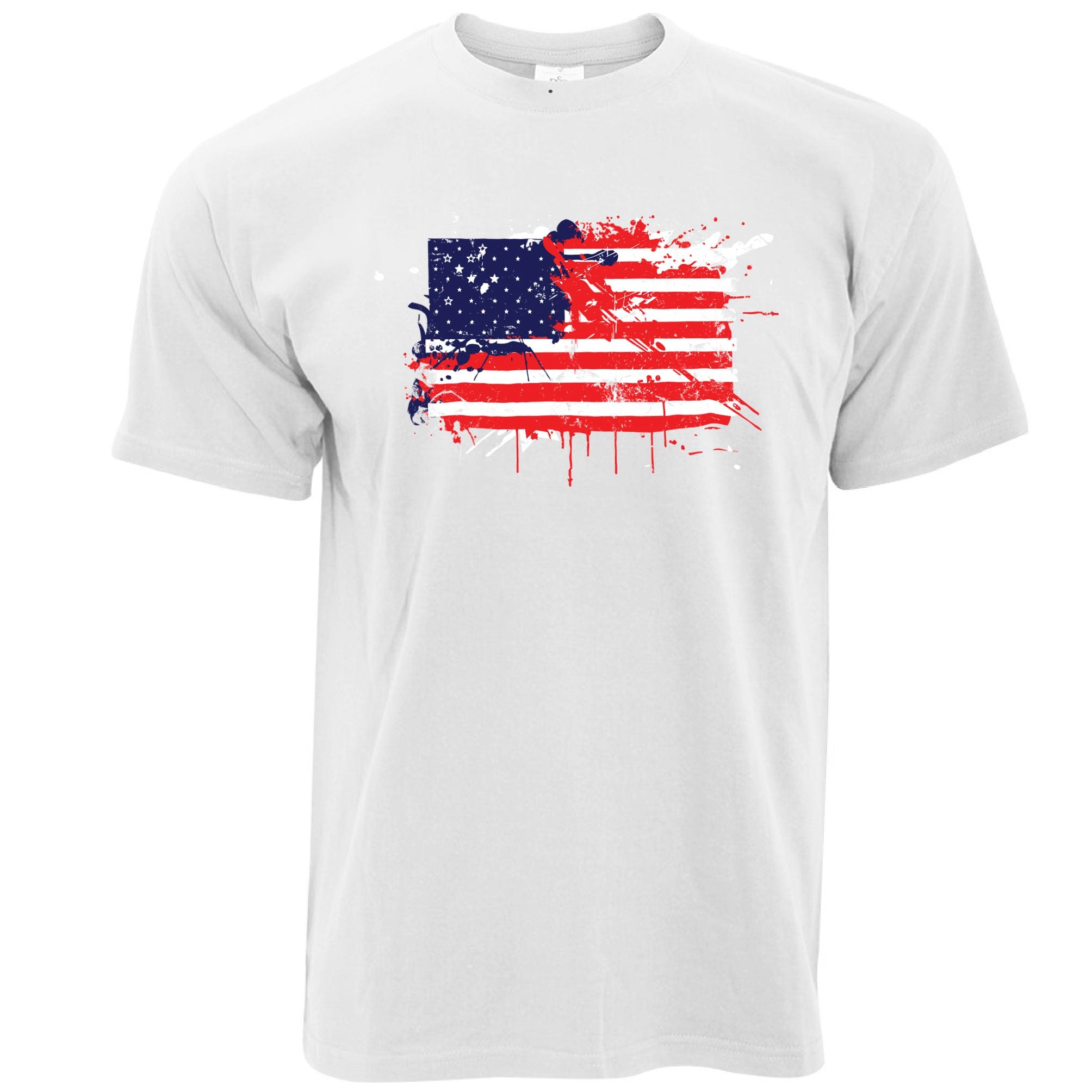 American T Shirt Paint Splatter USA Flag