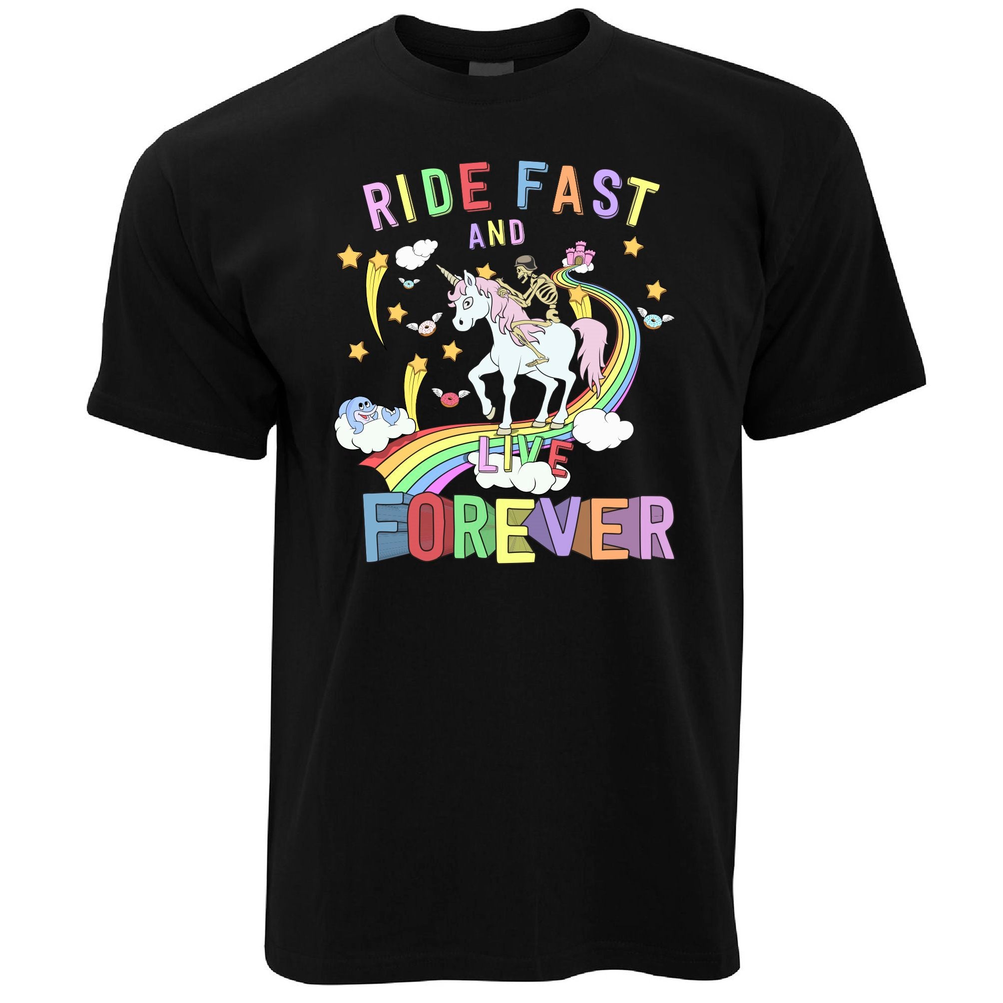 Unicorn T Shirt Ride Fast And Live Forever Skeleton