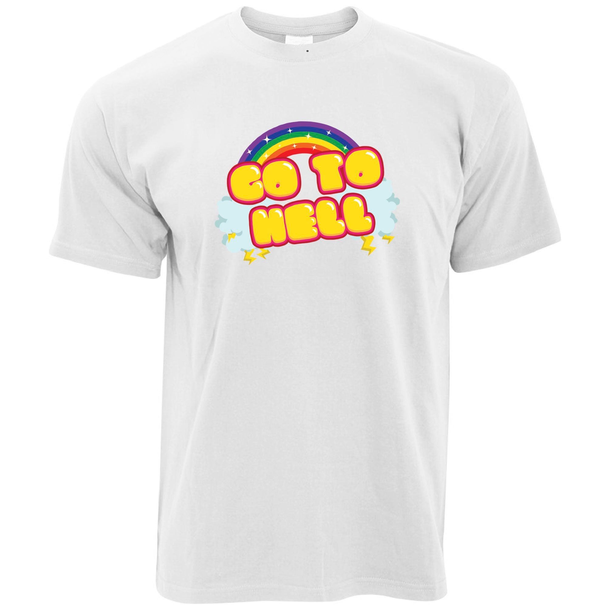 Novelty Rainbow Art T Shirt Go To Hell Gothic Slogan