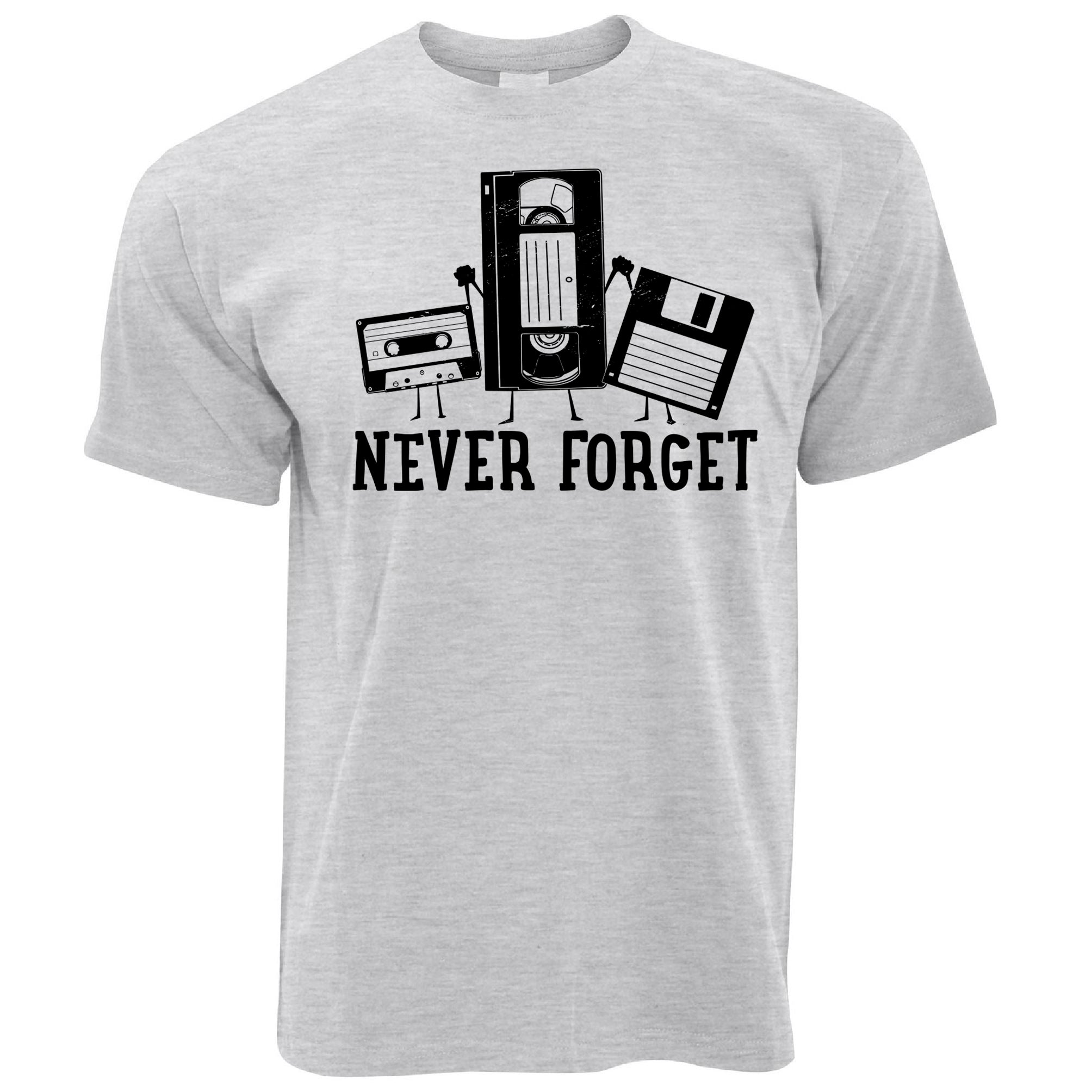 Retro T Shirt Never Forget VHS and Floppy Discs