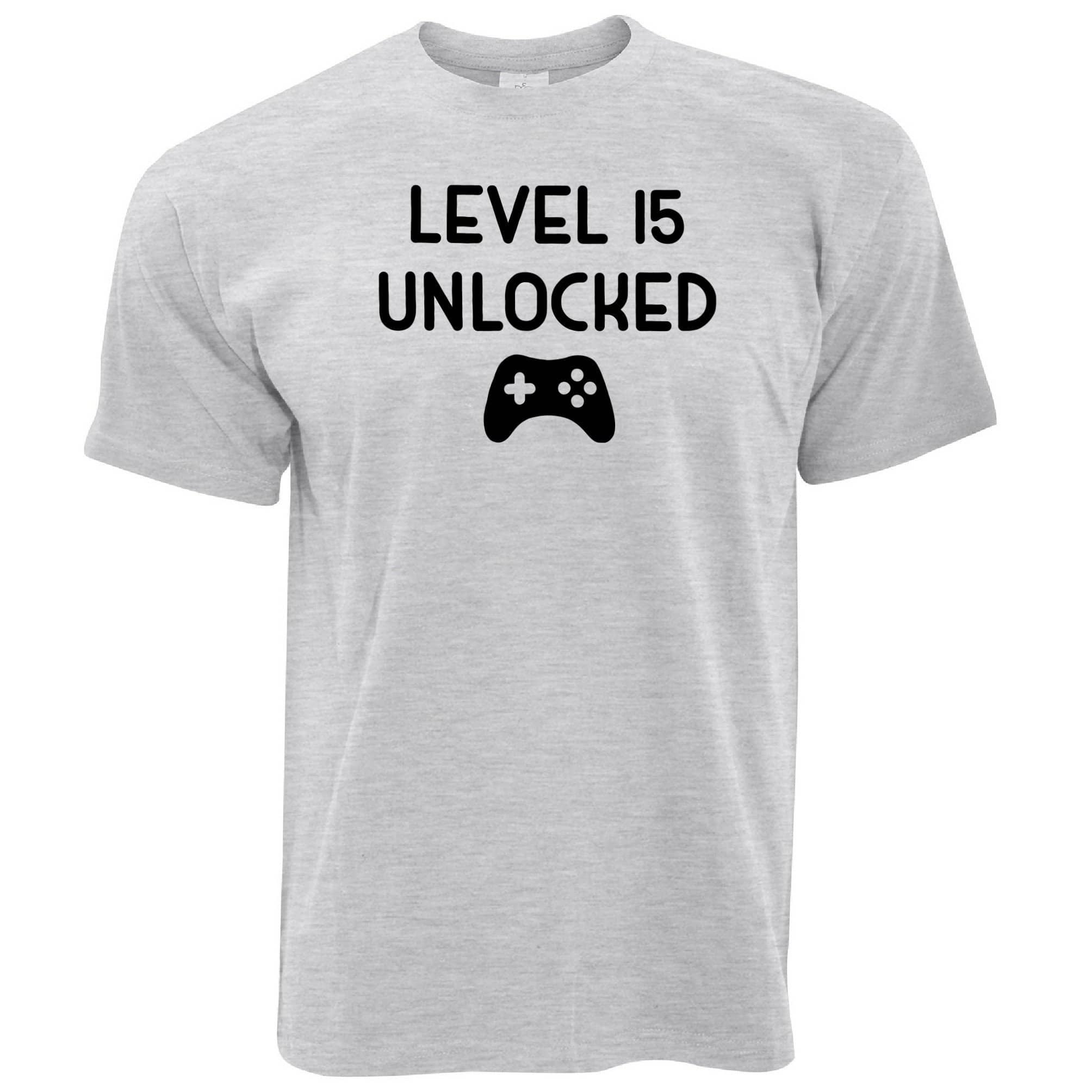 15th Birthday Gamer T Shirt Level 15 Unlocked Slogan