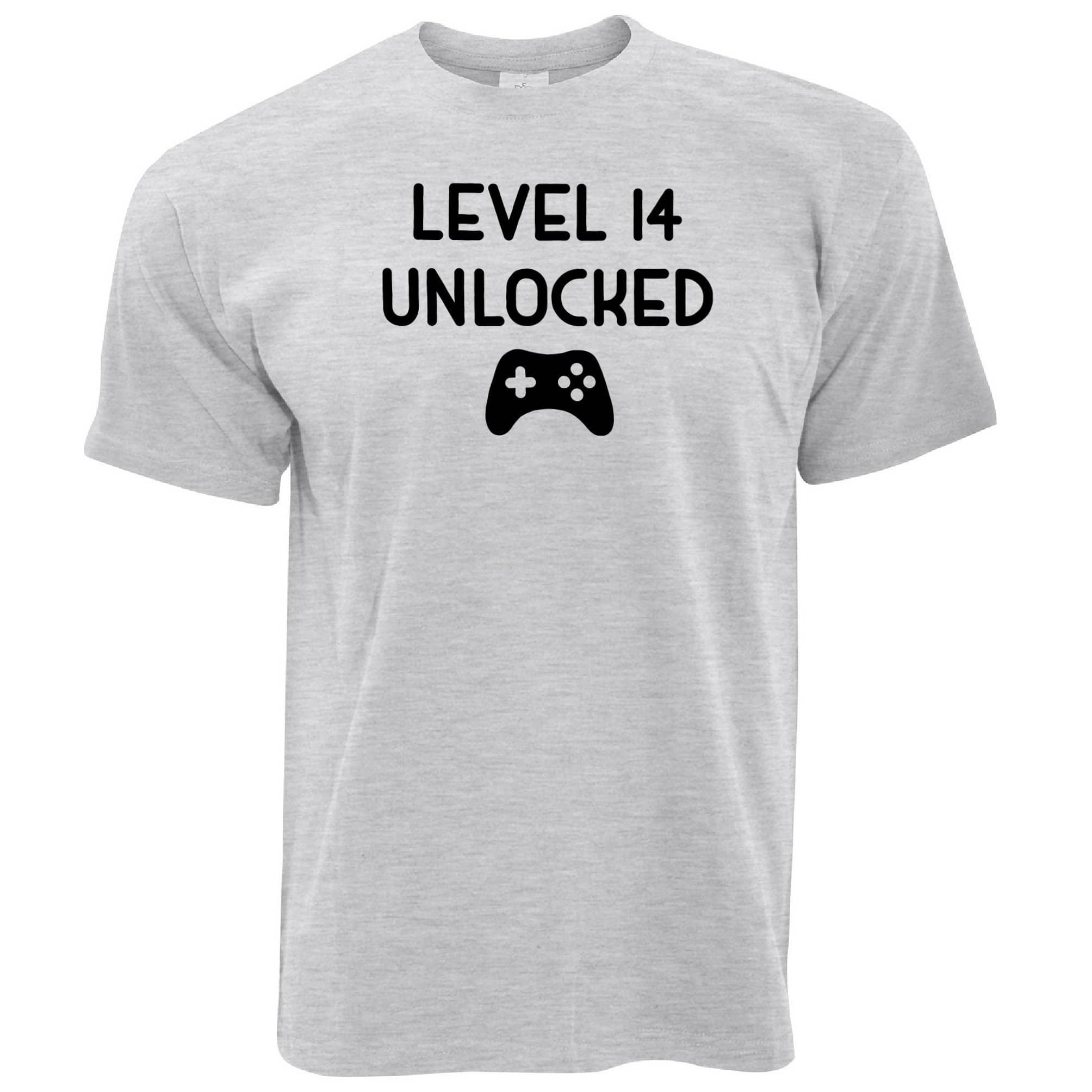 14th Birthday Gamer T Shirt Level 14 Unlocked Slogan