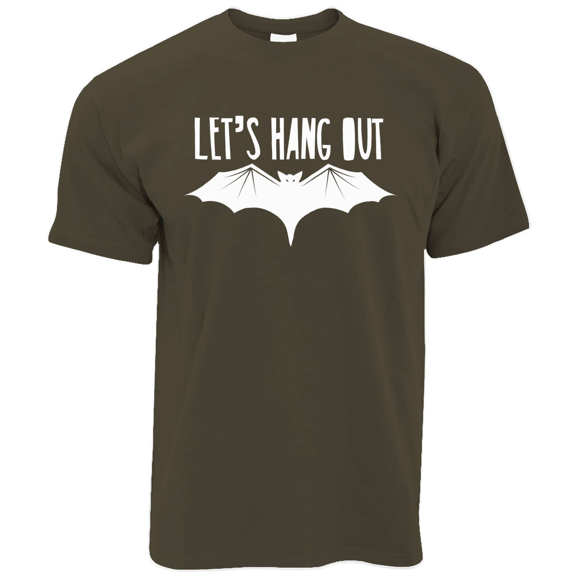 Novelty Halloween T Shirt Let's Hang Out Bat Slogan