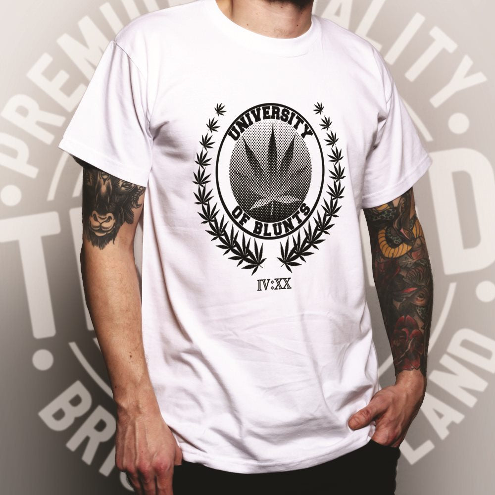 Stoner T Shirt University of Blunts IV:XX 420 Logo