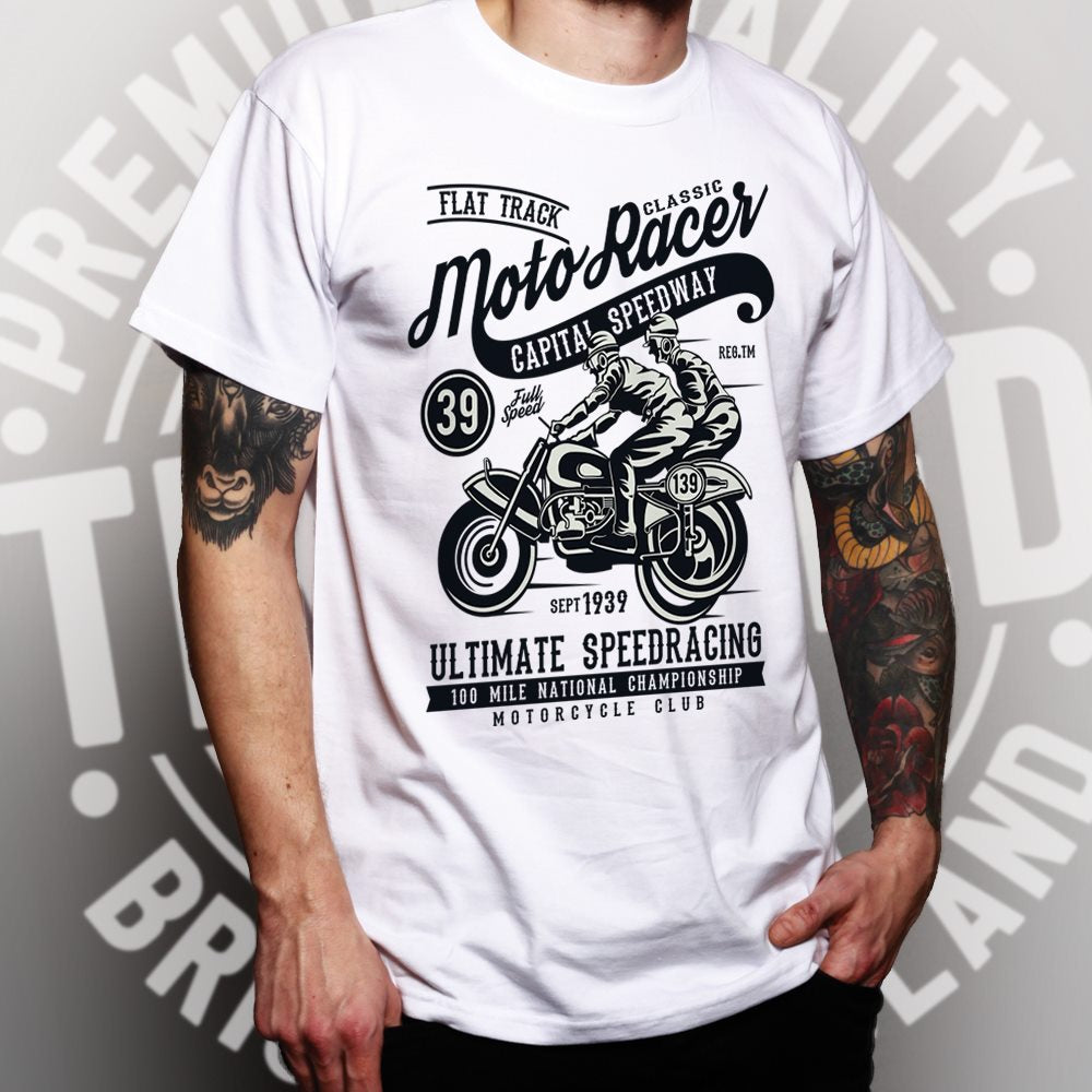 Classic Speedway Biker T Shirt Classic Moto Racer Captial Speedway Art