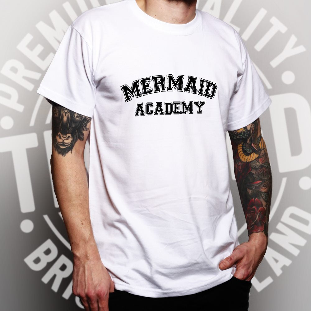 Novelty Mythical T Shirt Mermaid Academy Slogan