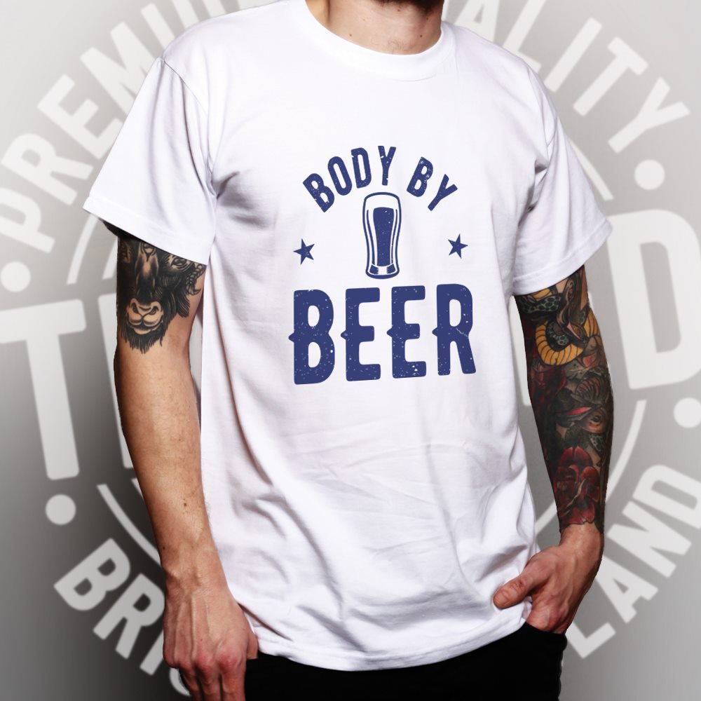 Novelty Pub T Shirt Body By Beer Joke Logo