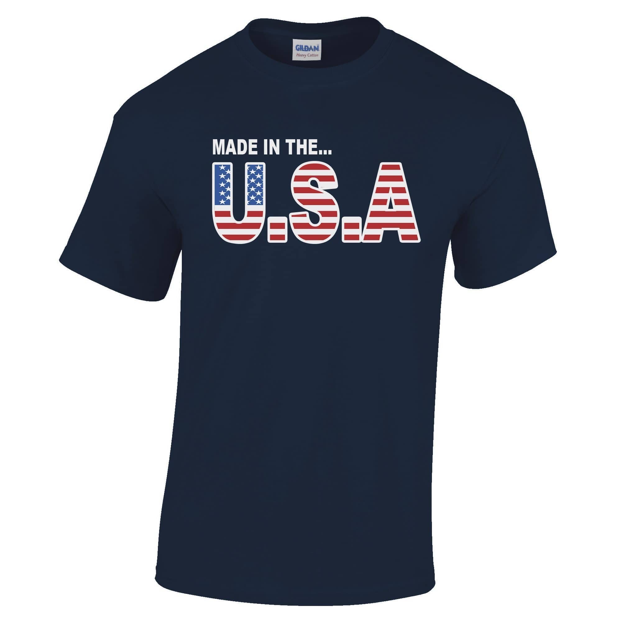 American T Shirt Made In The USA Stylised Flag Text