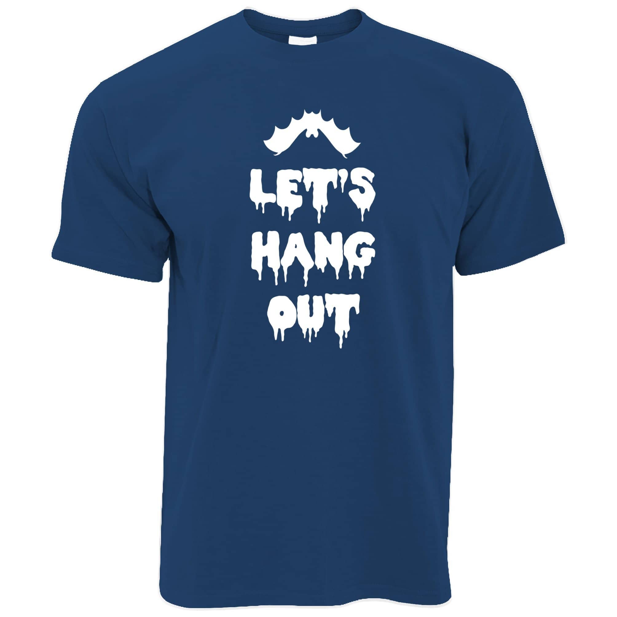 Novelty Halloween T Shirt Let's Hang Out Bat Slogan