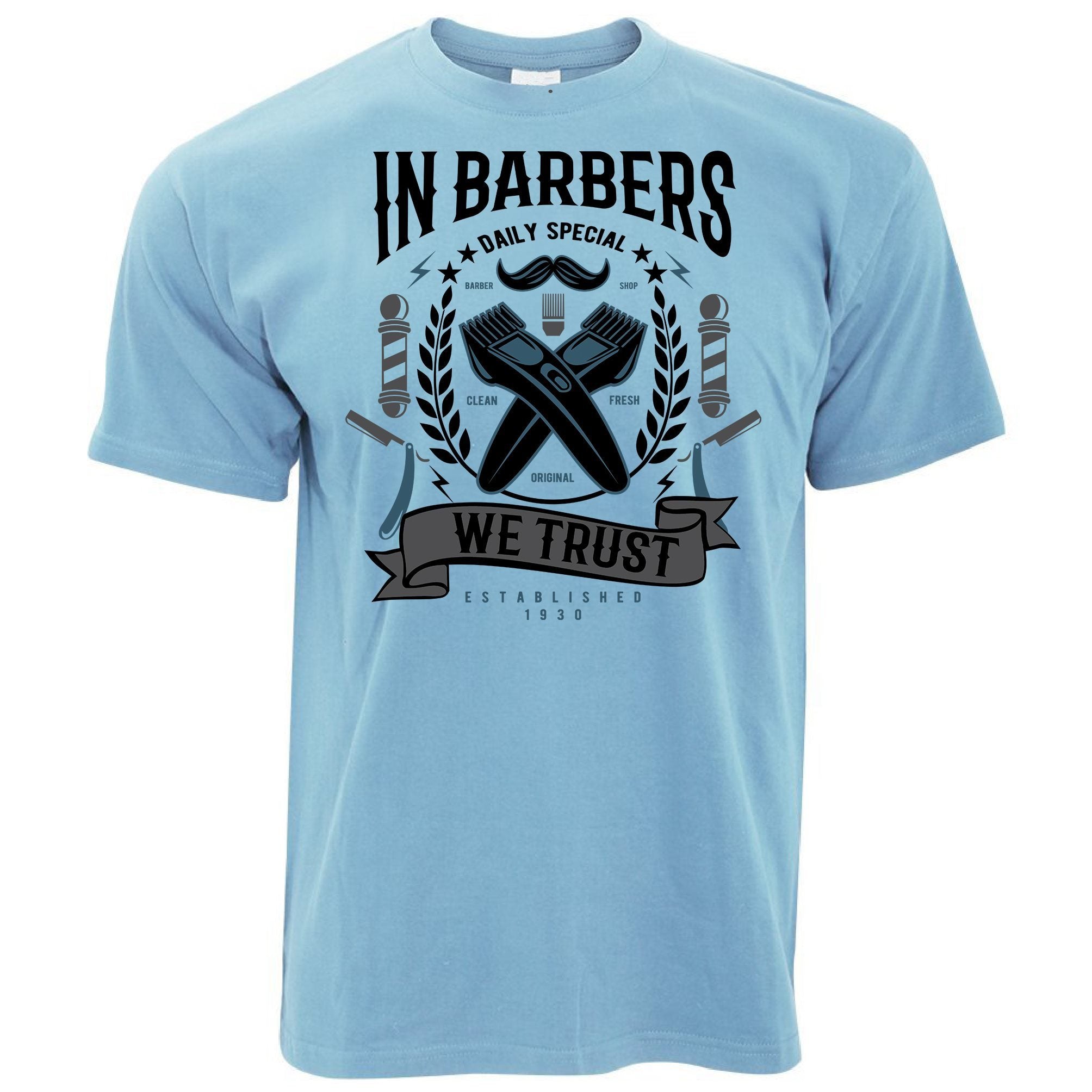 Novelty T Shirt In Barbers We Trust Logo