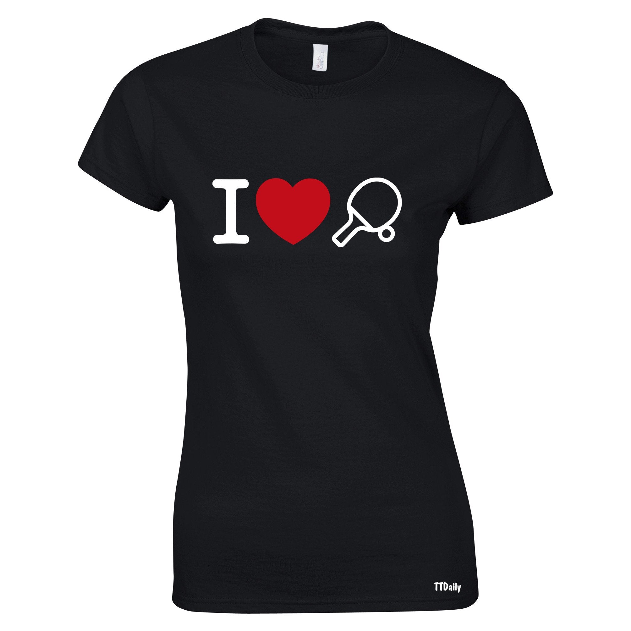 I Love Table Tennis Womens T Shirt Ping Pong Player Heart Design