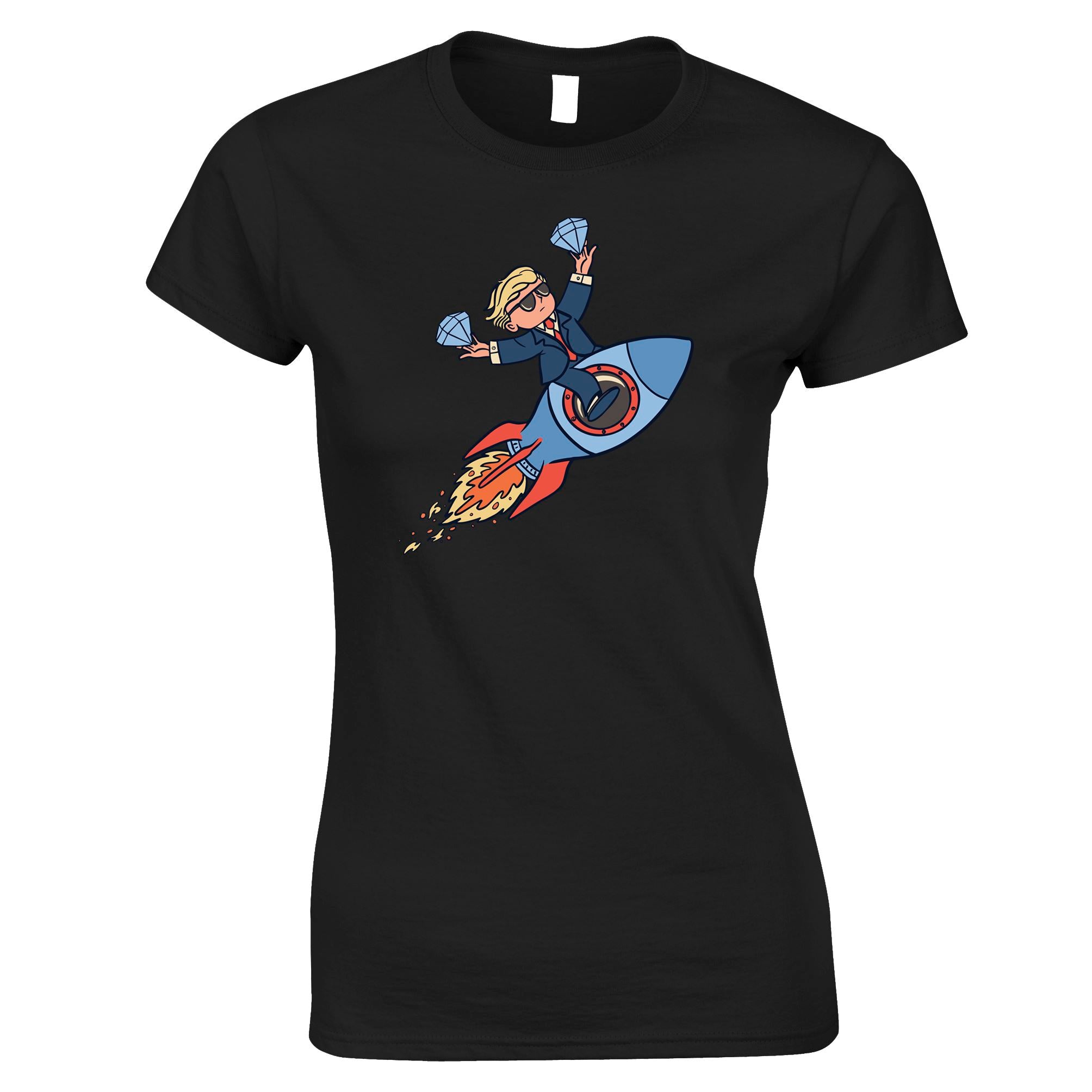 Diamond Hands Moon Rocket Womens T Shirt