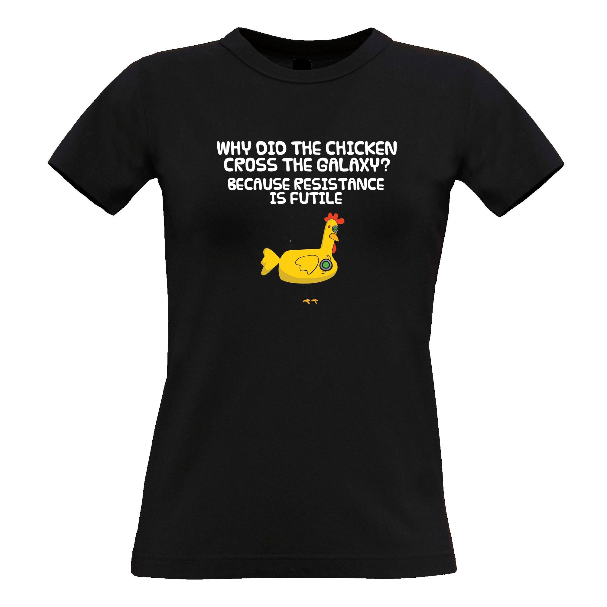 Novelty Womens T Shirt Why Did The Chicken Cross The Galaxy