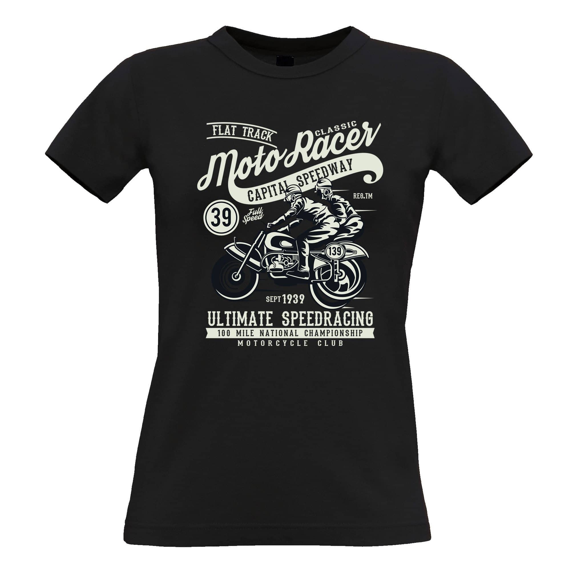 Classic Speedway Biker Womens T Shirt Classic Moto Racer Captial